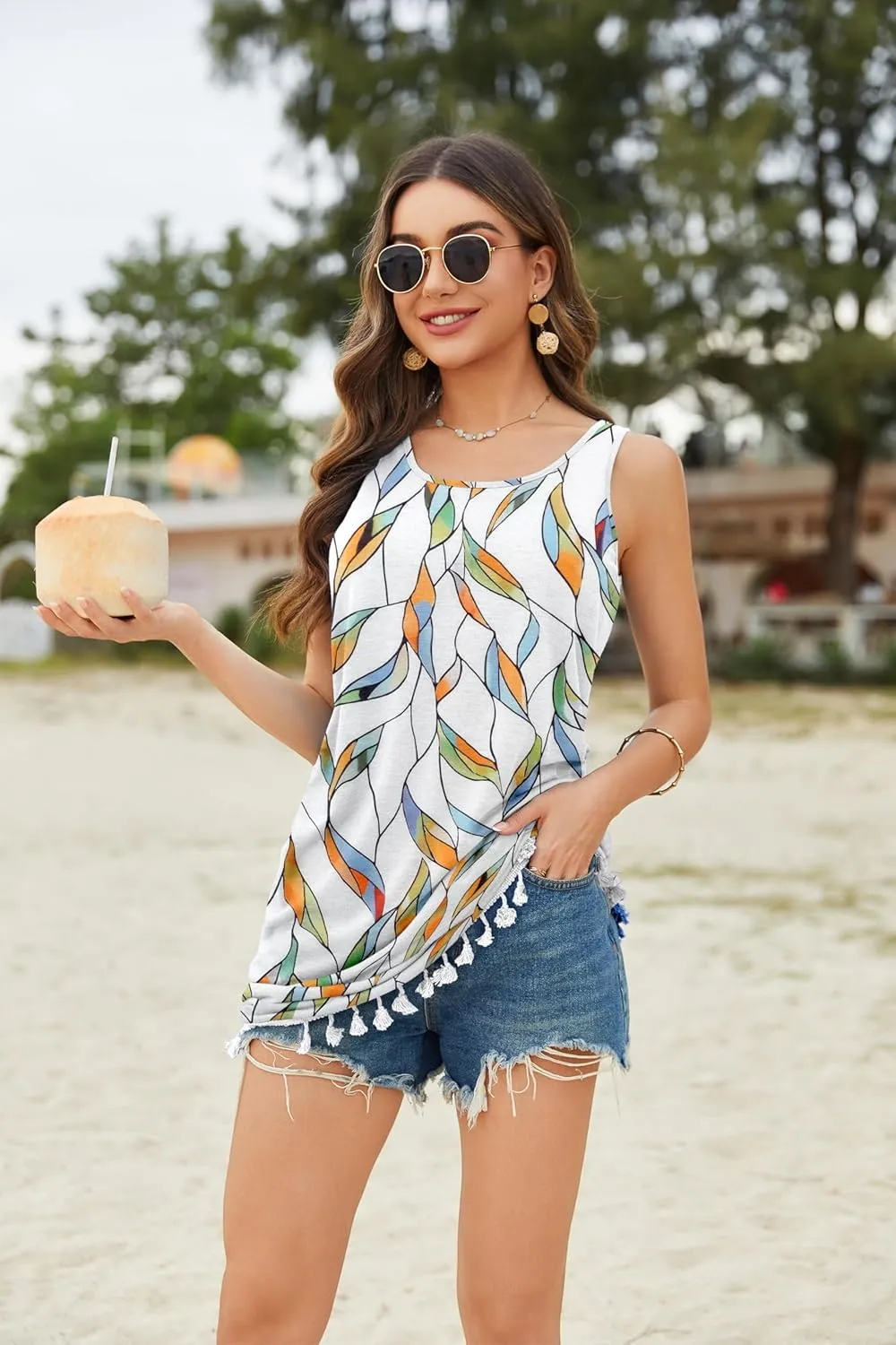 AI'MAGE Bathing Suit Cover Up for Women 2025 Tassel Swimsuit Coverup Sleeveless Swimwear Tank Knee Length Bech Dress S-2XL