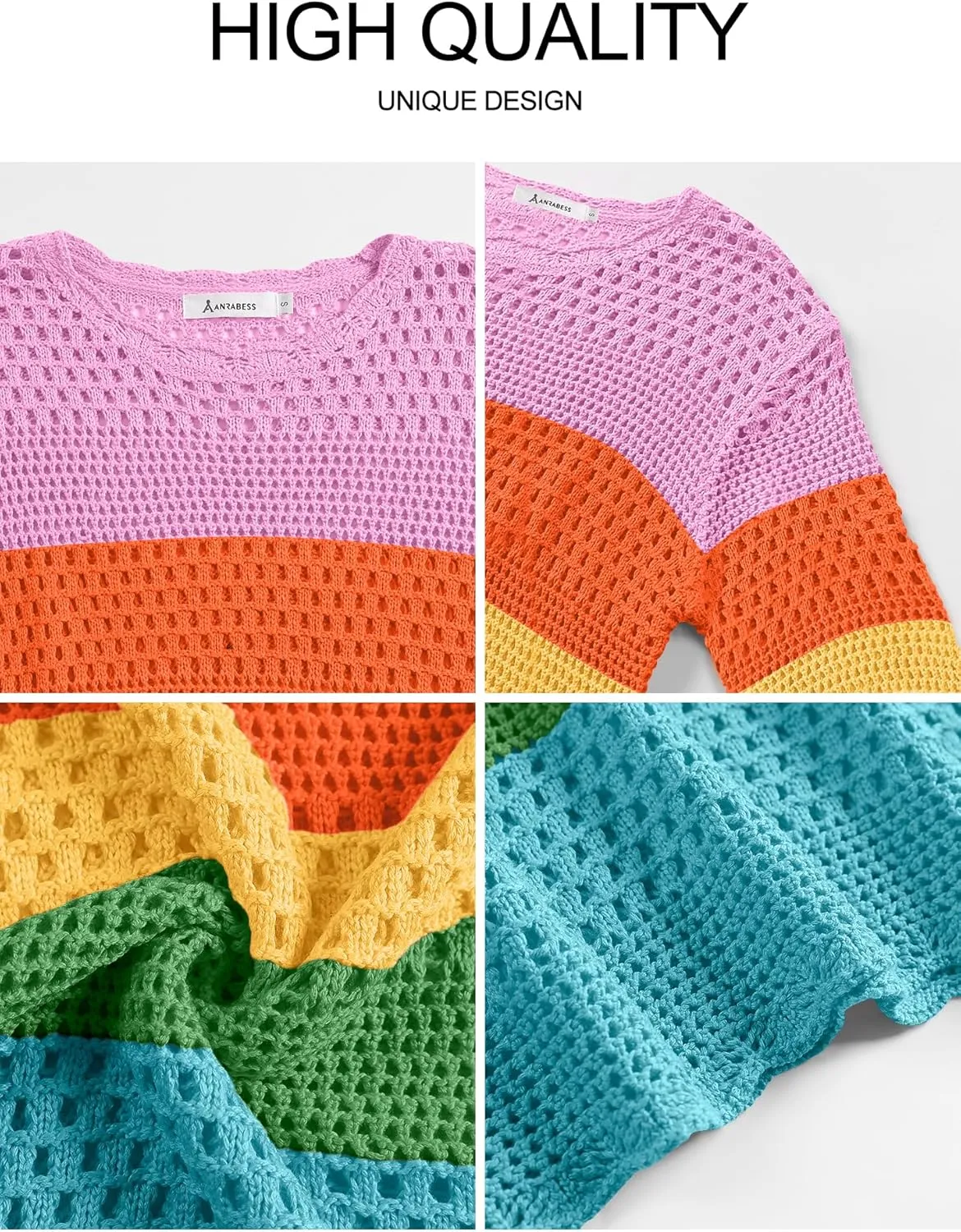 ANRABESS Womens Crochet Cover Up Summer Long Sleeve Loose Fit Casual Sweater Tops Hollow Out Knit Swimwear 2025 Beach Shirts