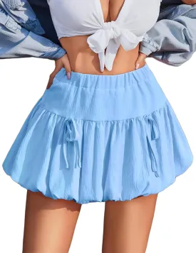 Avidlove Mini Skirt for Women Sexy Bubble Puffy Hem Y2K Elastic Waist A Line Basic Casual Skirts S-XXL