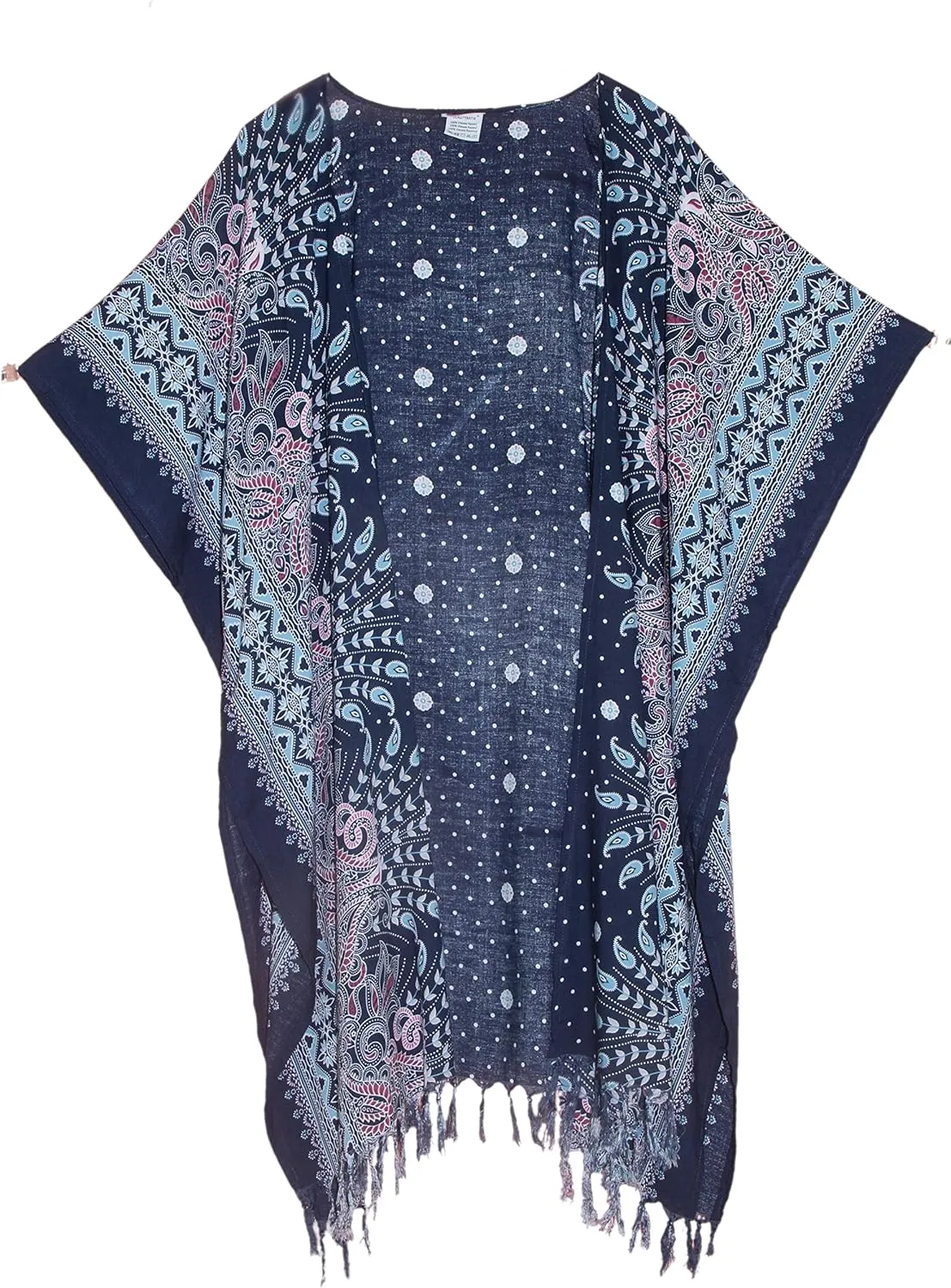 Beautybatik Women Hippie Gypsy Boho Printed Kimono Cardigan Shawl Wrap Swimsuit Cover Up Jacket One Size