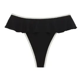 Black (Cream Binded) Terry Rib Tamarindo Ruffle Bikini Bottom