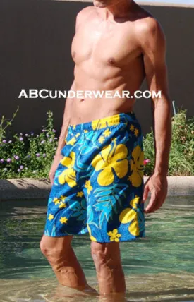 Blue Floral Swim Trunk -Small