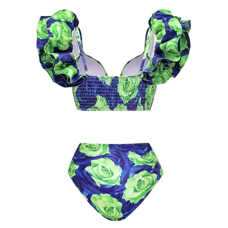Bohemian Ruffle Floral Bikini Swimsuit Set