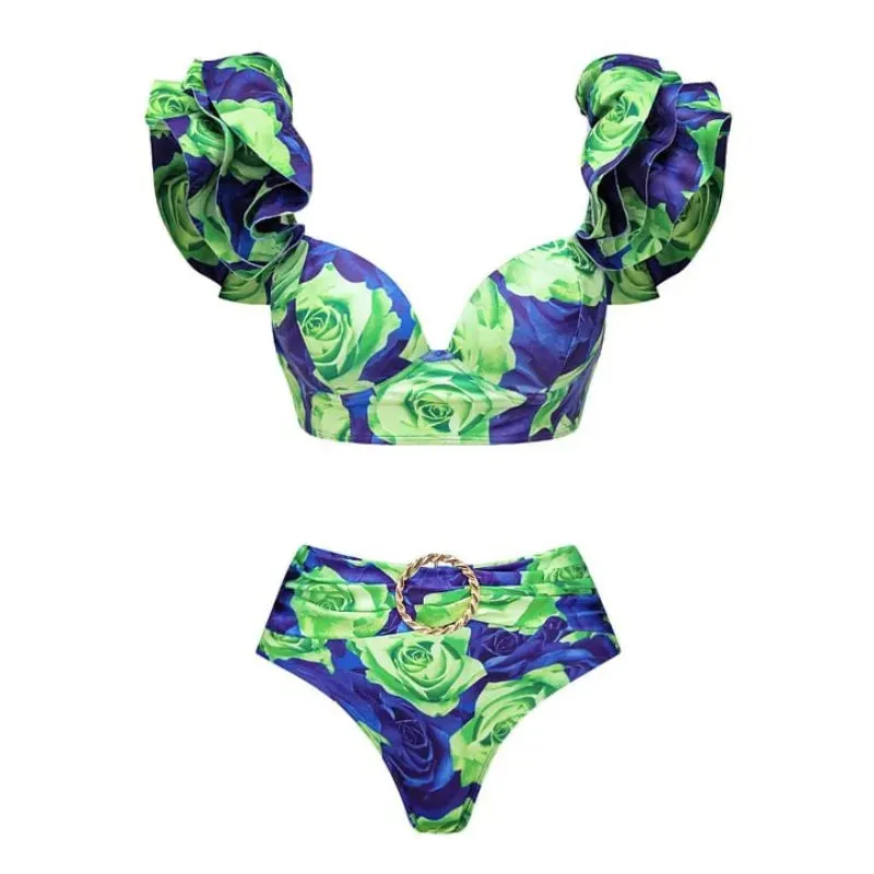 Bohemian Ruffle Floral Bikini Swimsuit Set