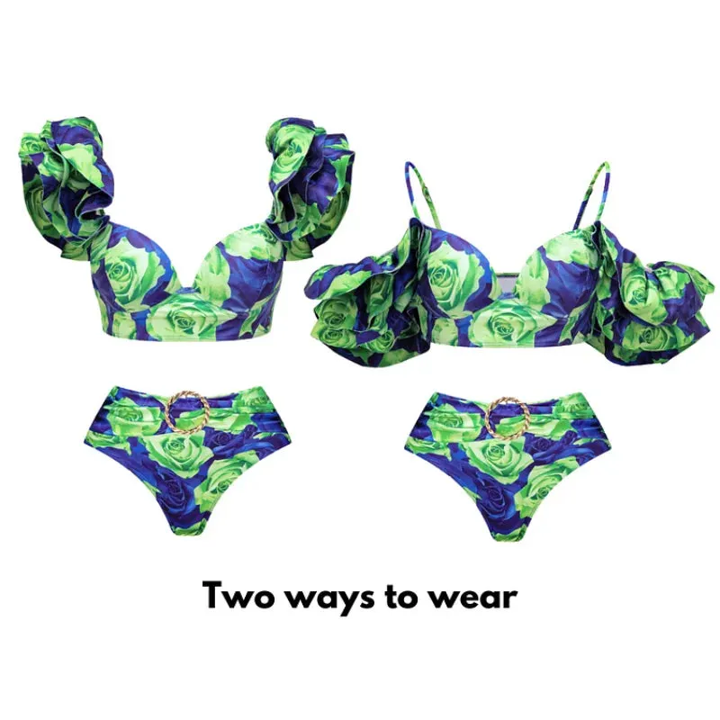 Bohemian Ruffle Floral Bikini Swimsuit Set