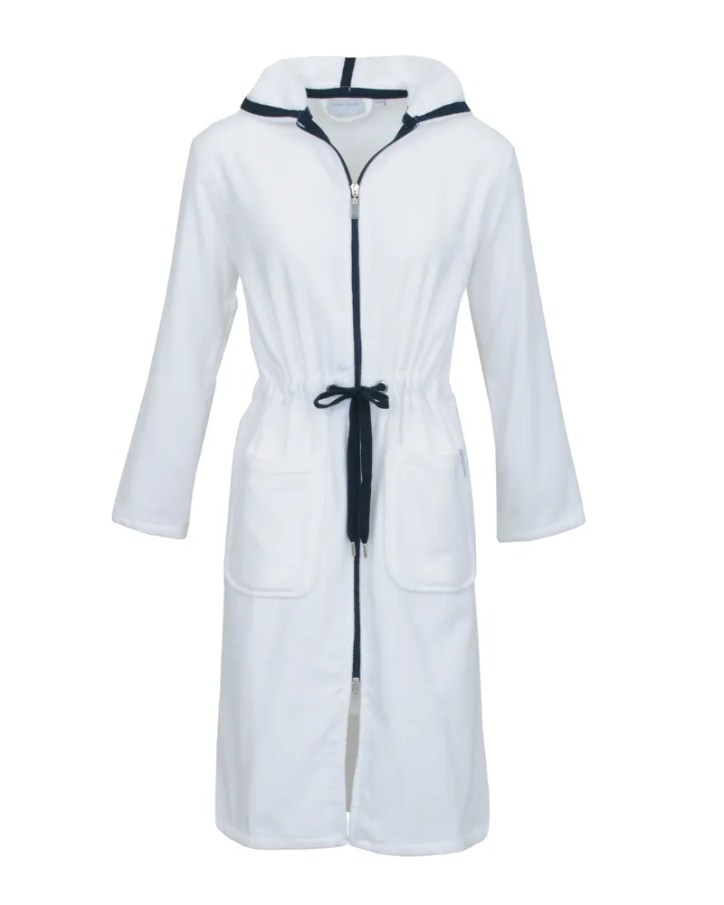 Carl Ross White/ Night Blue Trimmed Zippered Extra Long Bathrobe