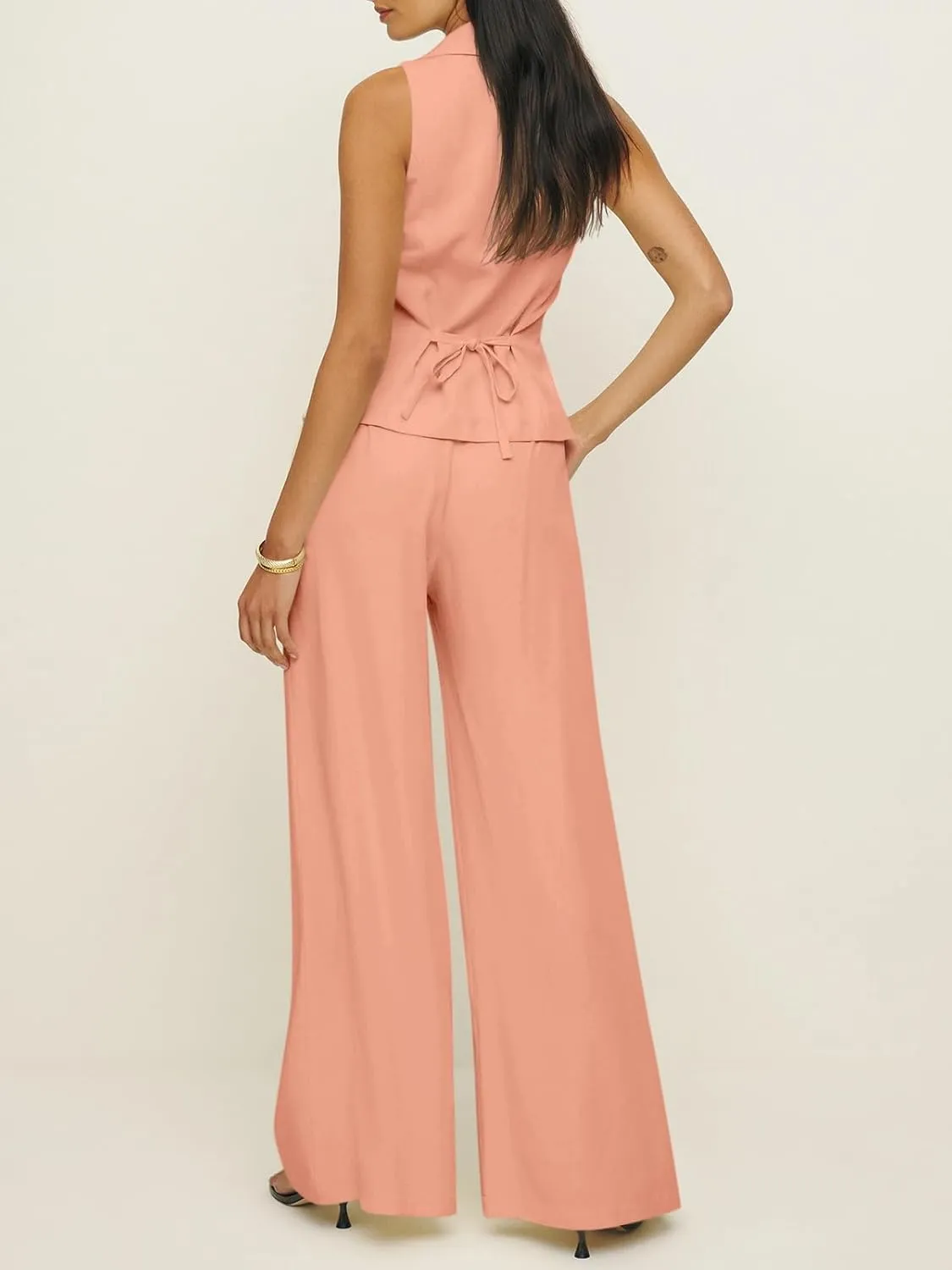 Cicy Bell Womens Vest Sets Summer 2 Piece Outfits Button Crop Blazer Vest and Wide Leg Pant Suits
