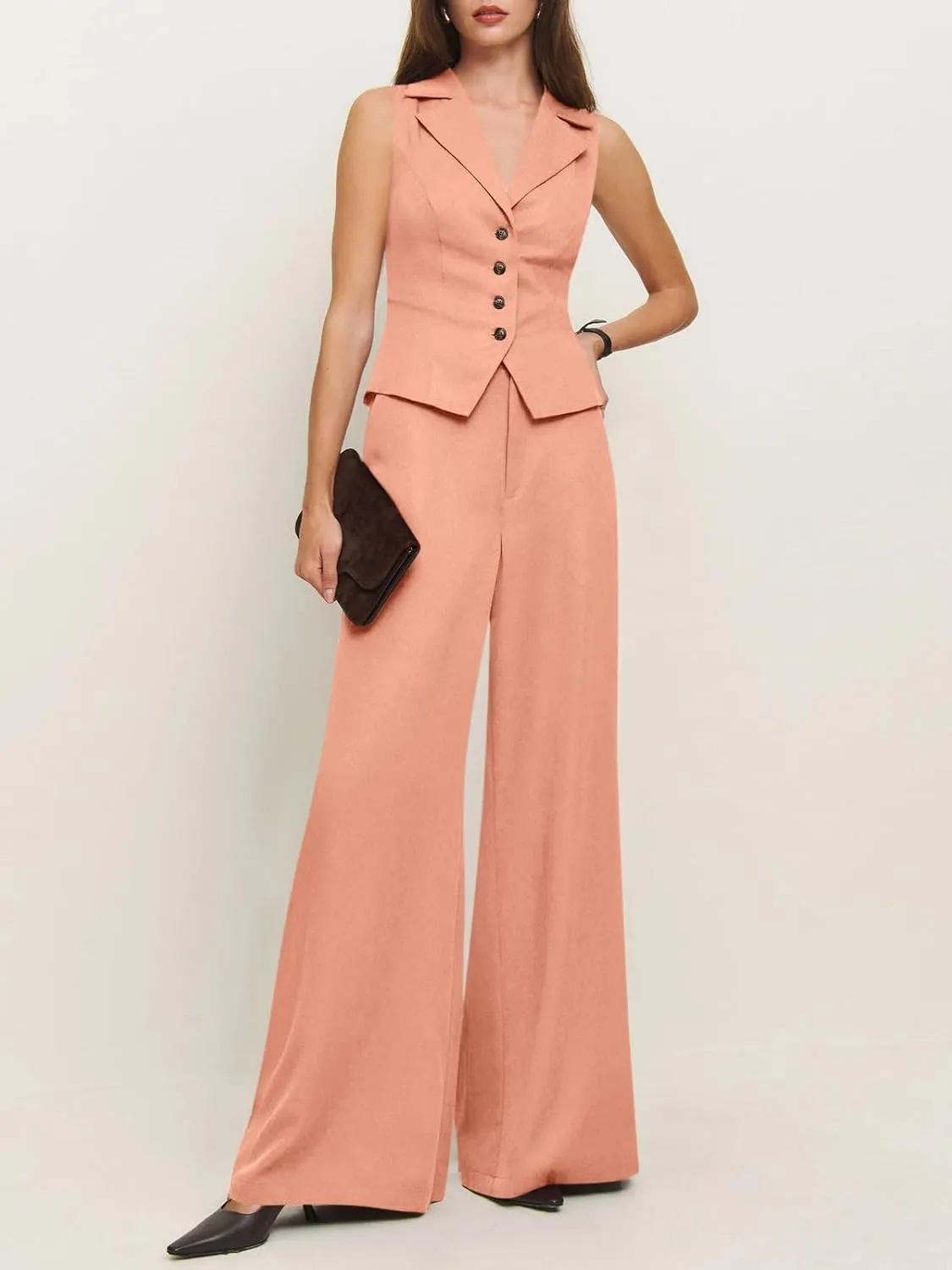 Cicy Bell Womens Vest Sets Summer 2 Piece Outfits Button Crop Blazer Vest and Wide Leg Pant Suits