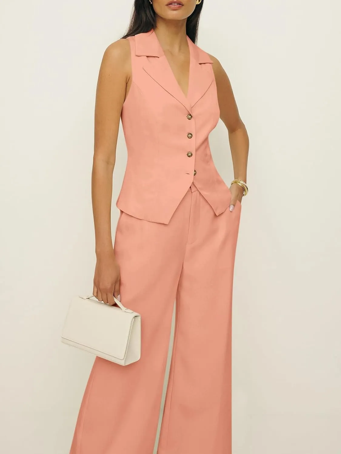 Cicy Bell Womens Vest Sets Summer 2 Piece Outfits Button Crop Blazer Vest and Wide Leg Pant Suits
