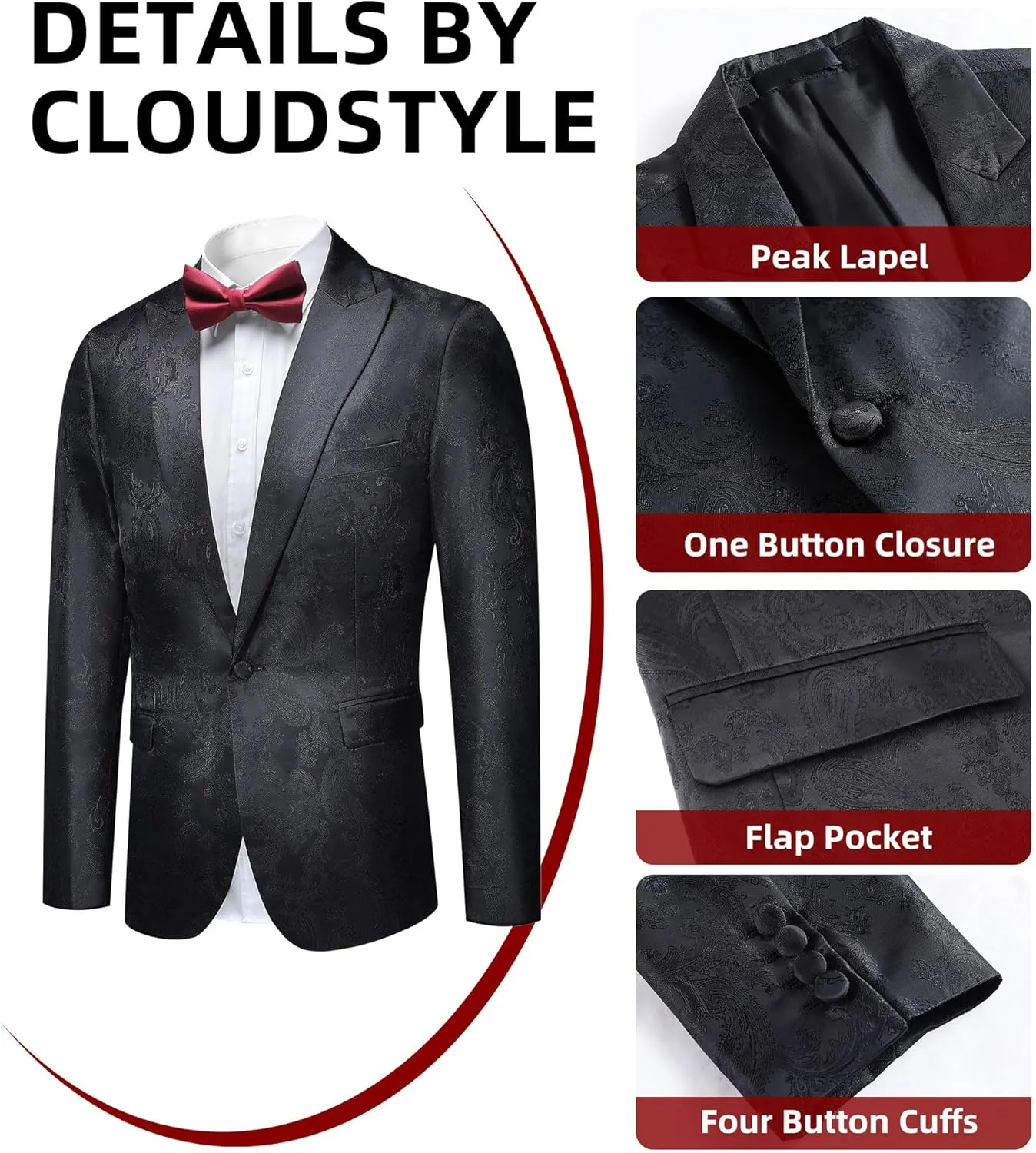 Cloudstyle Mens 2 Piece Paisley Dress Suit One Button Party Wedding Blazer Pants Sets