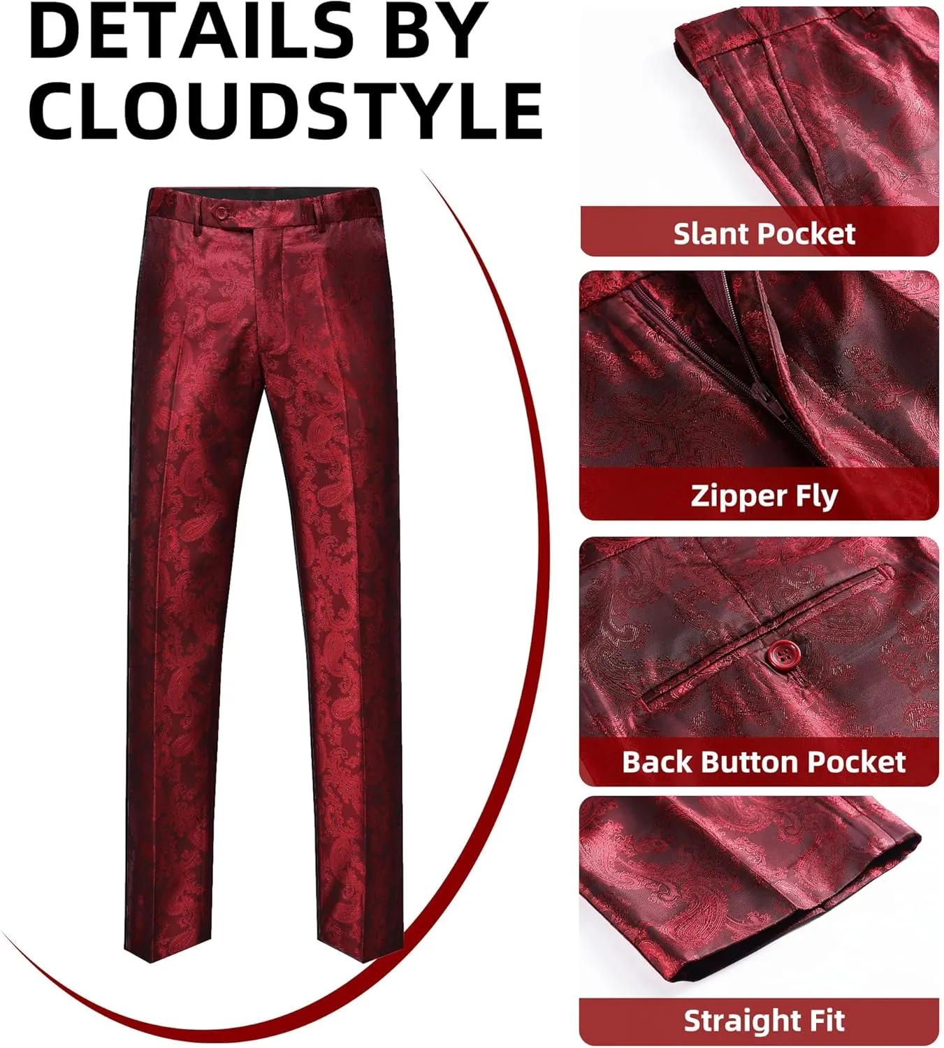Cloudstyle Mens 2 Piece Paisley Dress Suit One Button Party Wedding Blazer Pants Sets