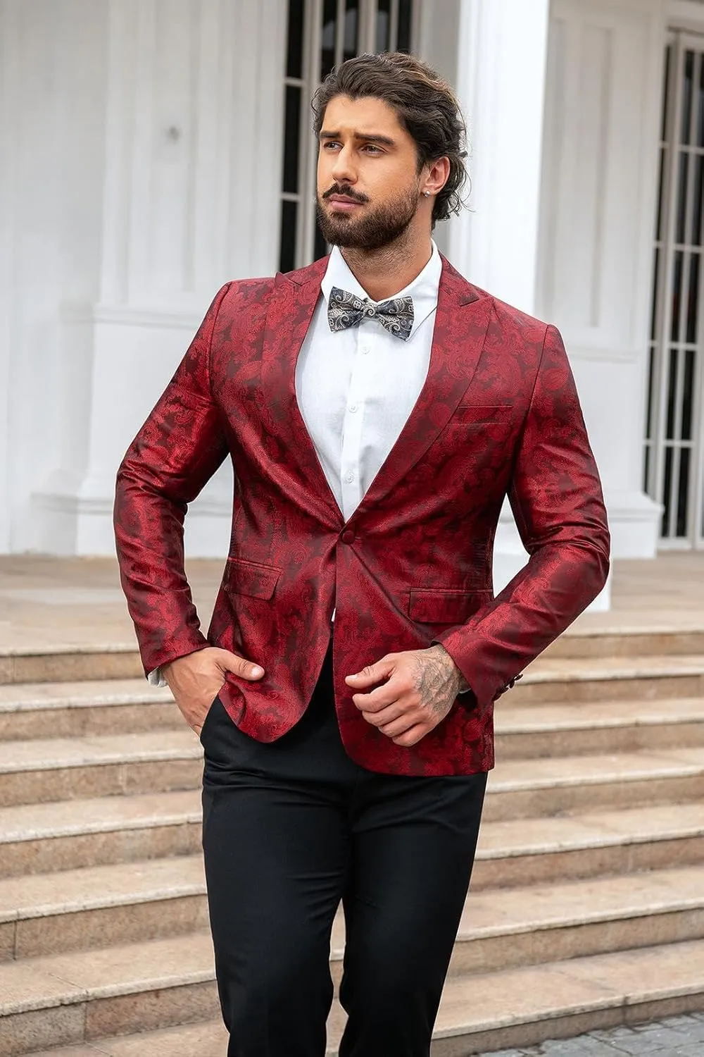Cloudstyle Mens 2 Piece Paisley Dress Suit One Button Party Wedding Blazer Pants Sets