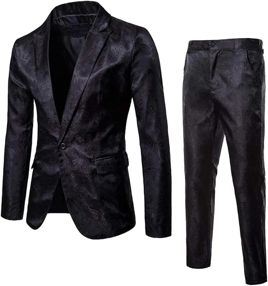 Cloudstyle Mens 2 Piece Paisley Dress Suit One Button Party Wedding Blazer Pants Sets