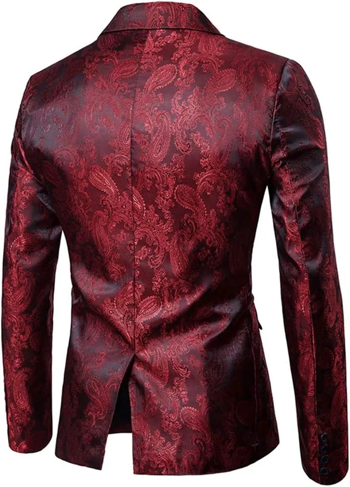 Cloudstyle Mens 2 Piece Paisley Dress Suit One Button Party Wedding Blazer Pants Sets