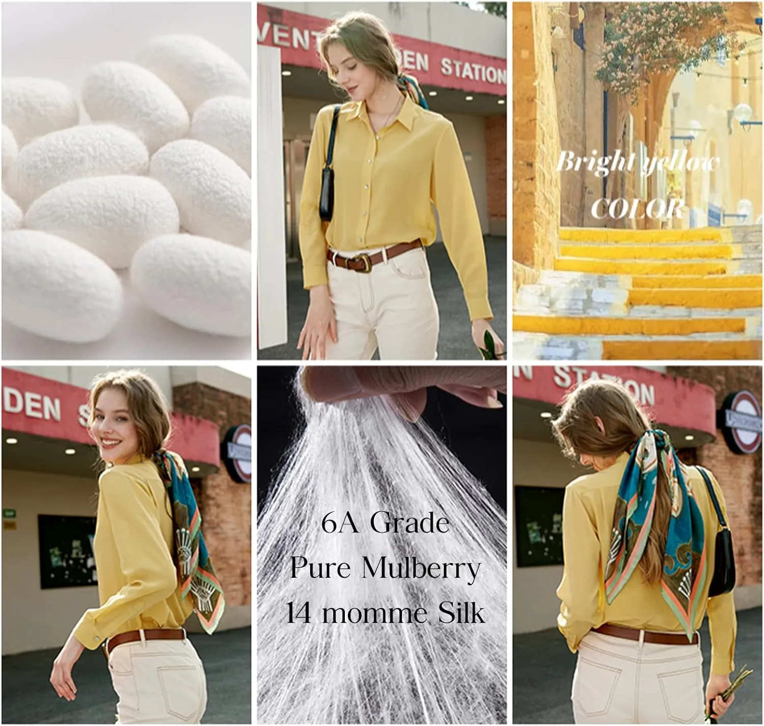 COLD POSH 100% Pure Silk Blouses for Women Long Sleeve: Women's Button-Down Elegant Shirts Lapel Luxurious Casual Blouse