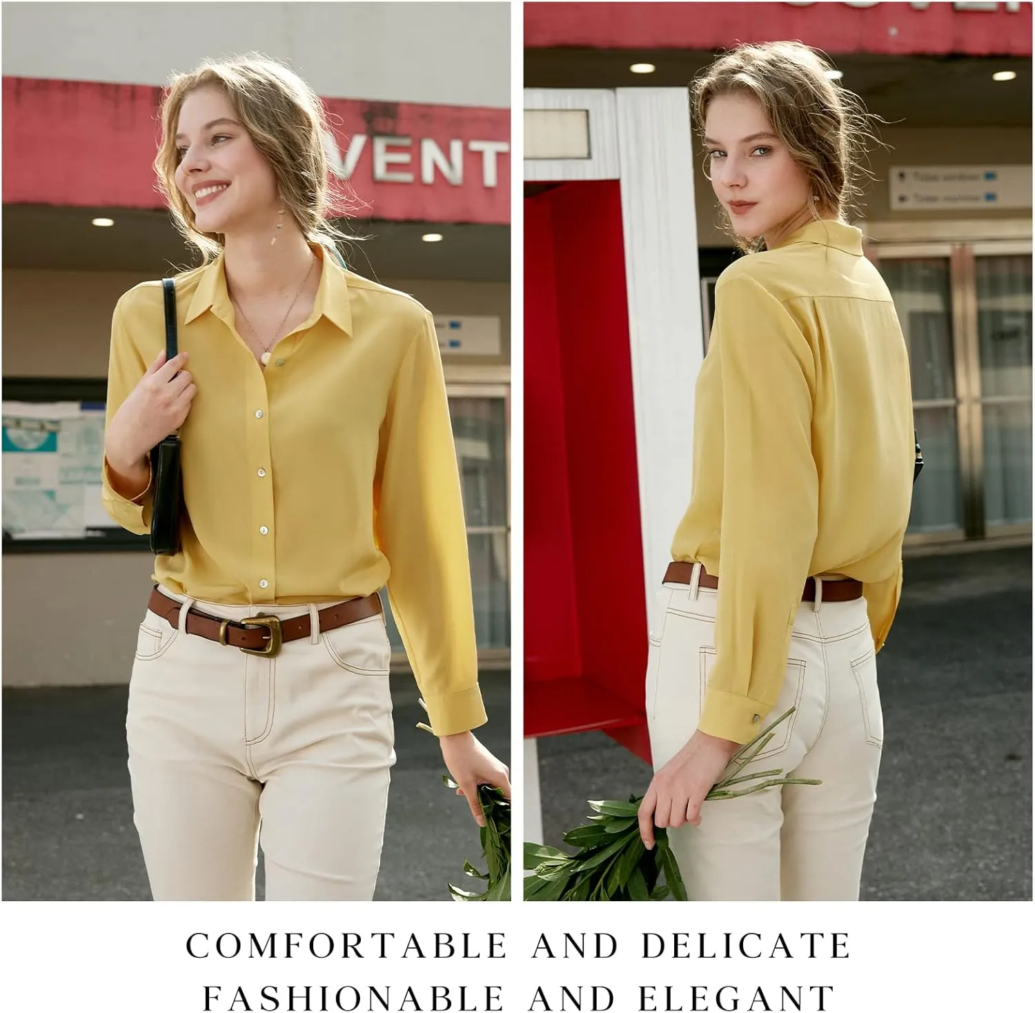 COLD POSH 100% Pure Silk Blouses for Women Long Sleeve: Women's Button-Down Elegant Shirts Lapel Luxurious Casual Blouse
