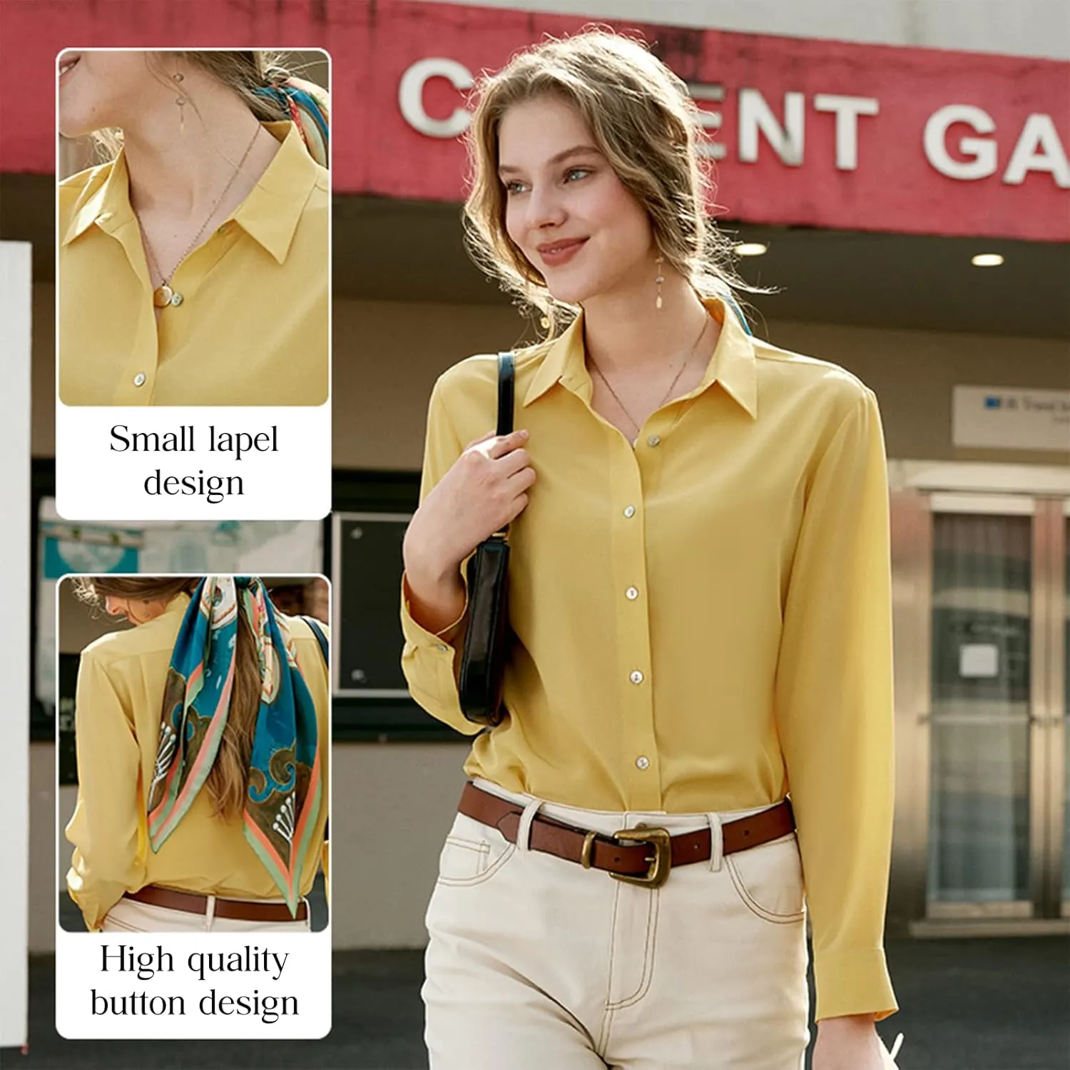 COLD POSH 100% Pure Silk Blouses for Women Long Sleeve: Women's Button-Down Elegant Shirts Lapel Luxurious Casual Blouse