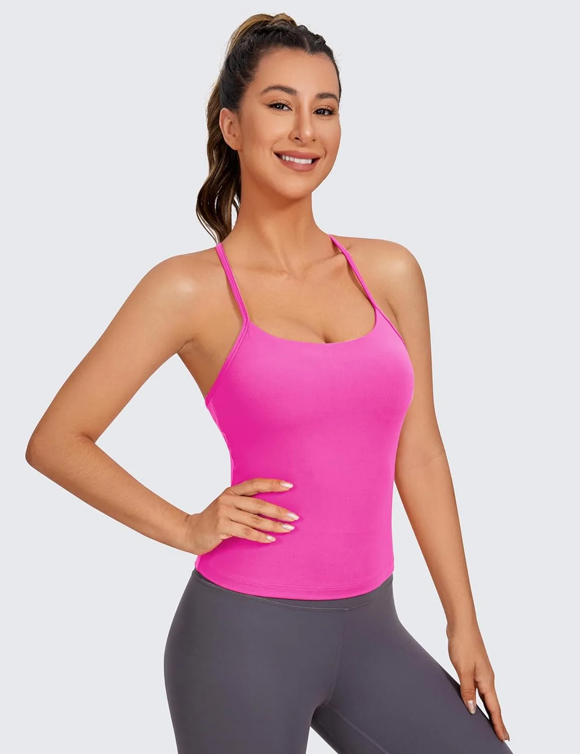 CRZ YOGA Butterluxe Womens Workout Racerback Tank Top with Built in Bra - Scoop Neck Spaghetti Strap Padded Slim Camisole
