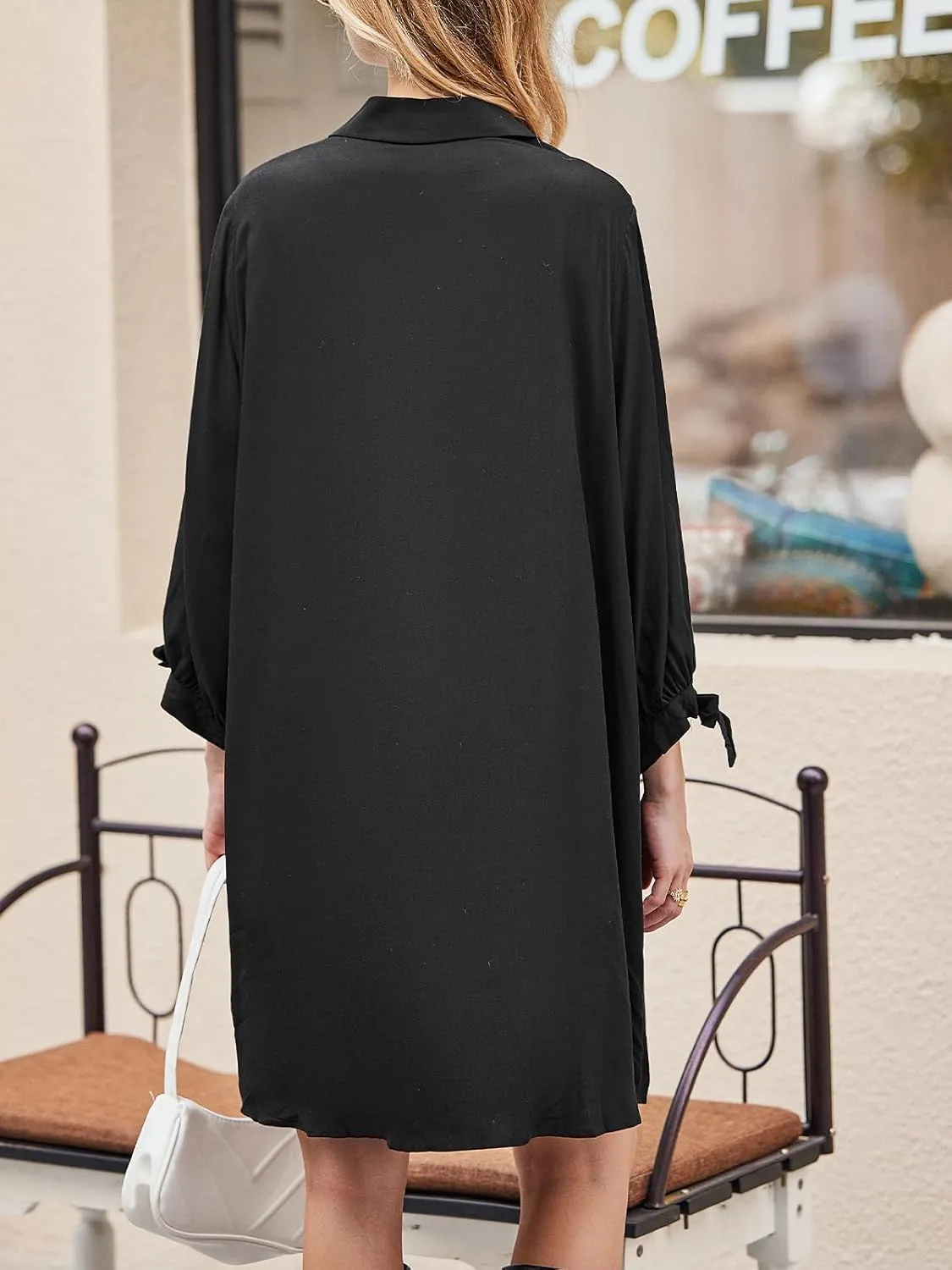 CUPSHE Women Shirt Mini Summer Dress Cover Ups 3/4 Sleeve Cuff Tie Button Down Holiday Sundress Beach Cover Up Dress