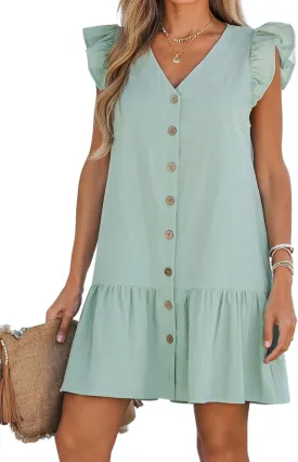 CUPSHE Women's Ruffled Trim Button-Front Mini Dress Sleeveless Mini Dresses Casual Summer