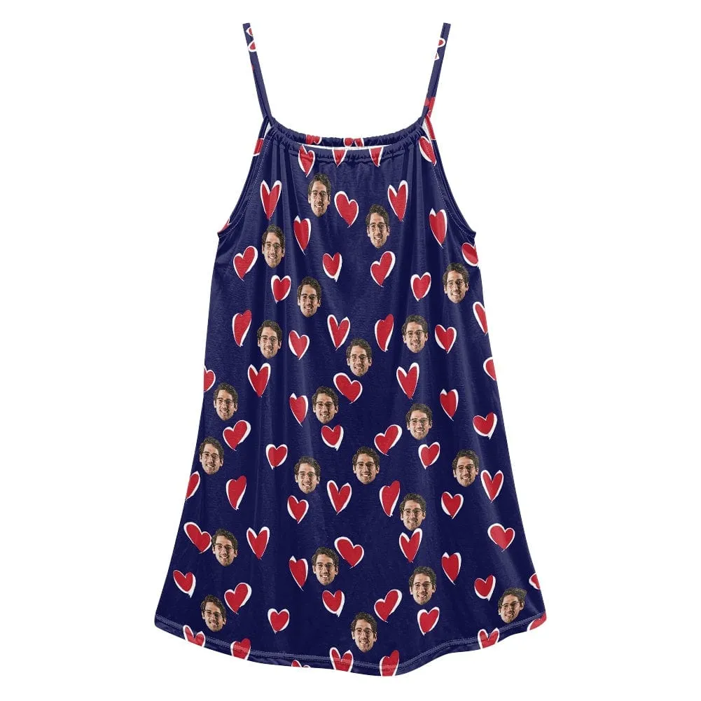 Custom Your Husband's Face Women Bule Suspender Nightdress Sleeveless Nightgown Soft Sleep Dress