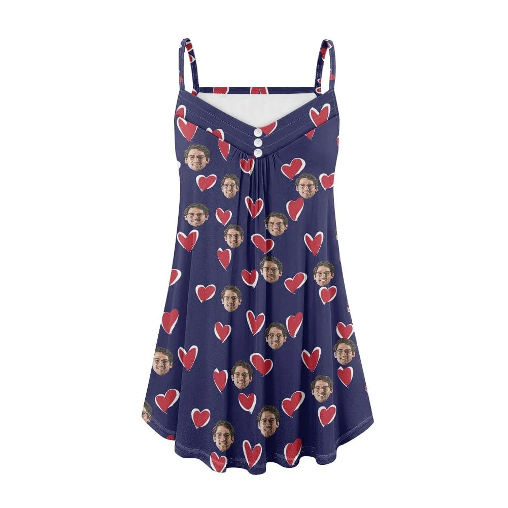Custom Your Husband's Face Women Bule Suspender Nightdress Sleeveless Nightgown Soft Sleep Dress