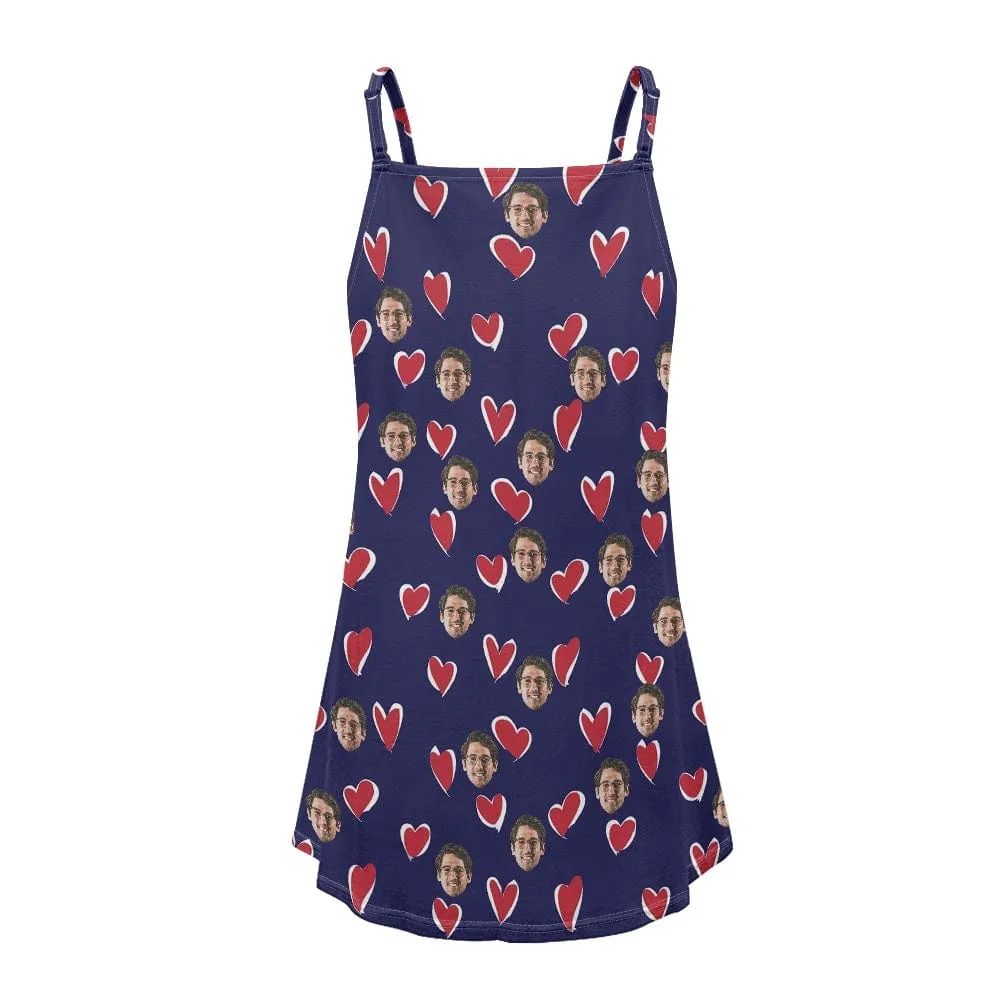 Custom Your Husband's Face Women Bule Suspender Nightdress Sleeveless Nightgown Soft Sleep Dress