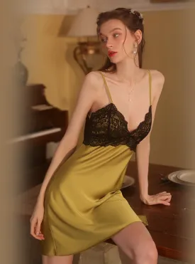 Deep V Lace Leisure Suspender Nightdress