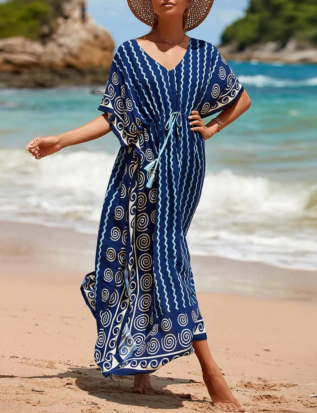 Eddoyee Loose Beach Kaftan Dresses for Women Caftan Swimsuit Cover Up