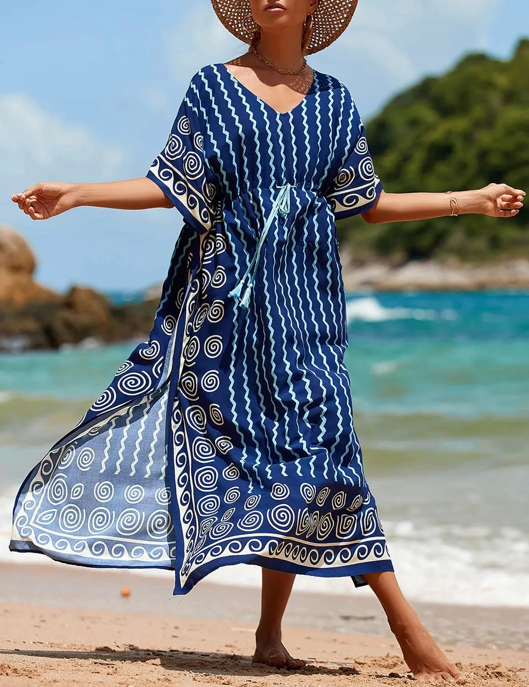 Eddoyee Loose Beach Kaftan Dresses for Women Caftan Swimsuit Cover Up