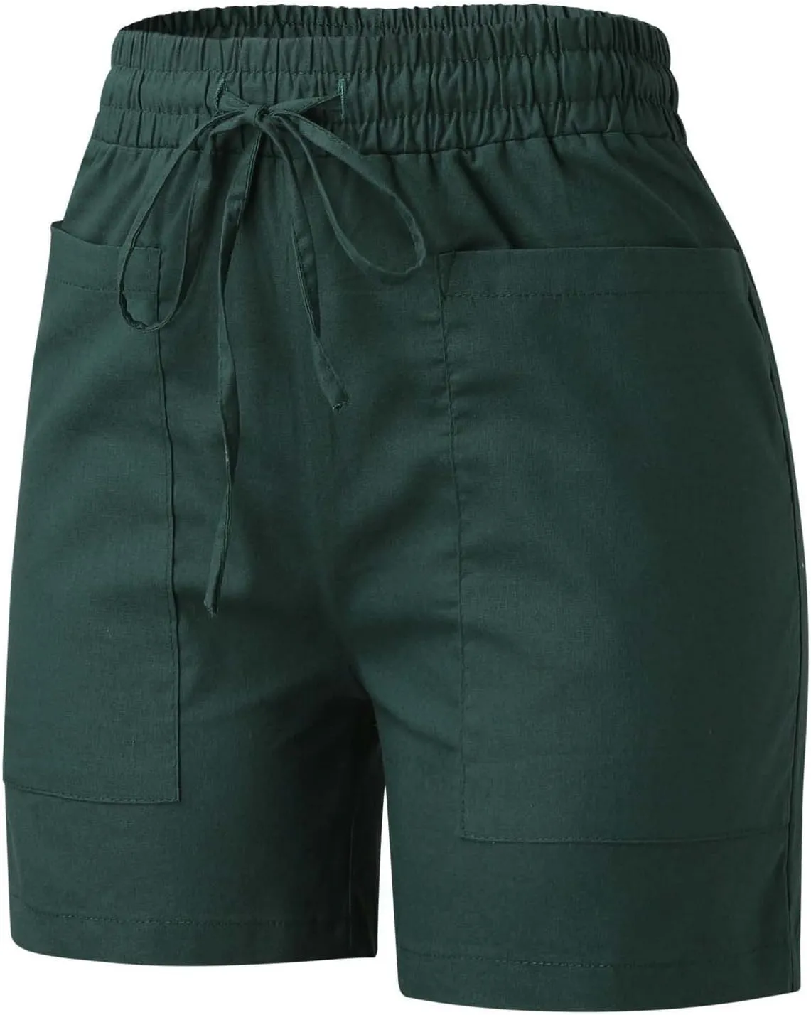 Elastic Waist Casual Shorts for Women Comfy High Waisted Drawstring Summer Solid Color Beach Shorts with Pockets