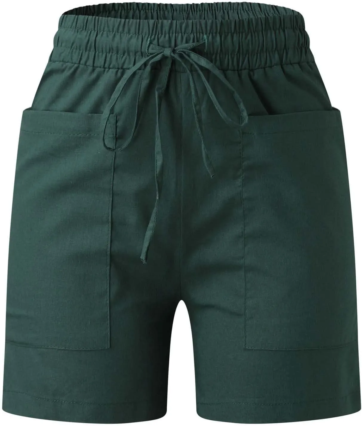 Elastic Waist Casual Shorts for Women Comfy High Waisted Drawstring Summer Solid Color Beach Shorts with Pockets