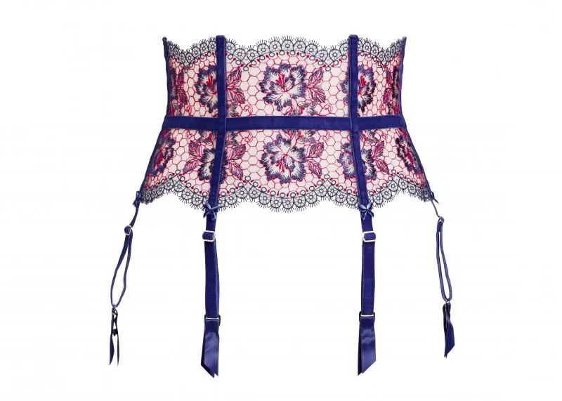 Evelina Suspender - Cobalt/Coral -