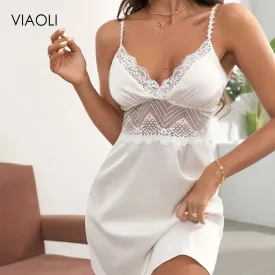 Fashion Suspender Skirt Lace Nightgown Women Sleepwear Nightie Casual Spaghetti Strap Nightdress
