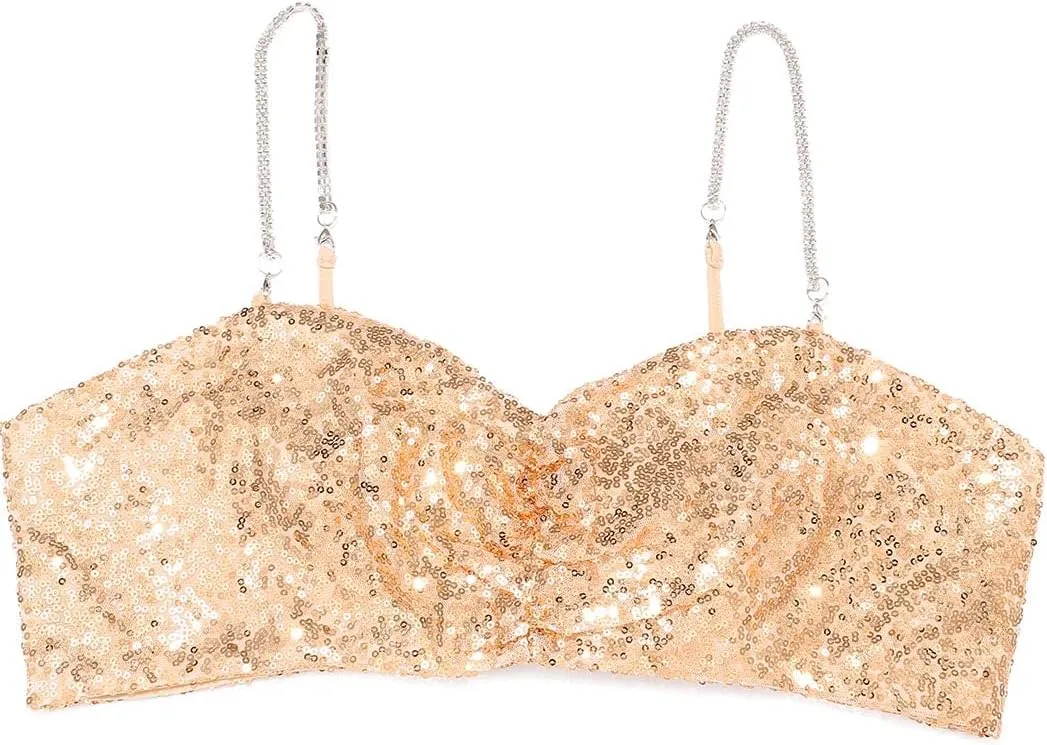 GRAEEN Sparkly Spaghetti Strap Crop Tops Sequin Tank Cami Top Glitter Sleeveless V Neck Ruched Top