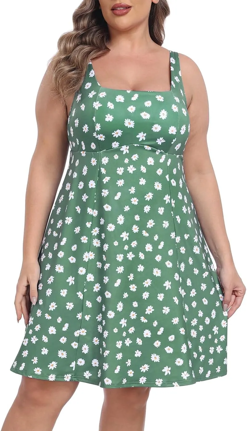 HDE Womens Plus Size Tennis Athletic Workout Dress with Built-in Shorts & Bra