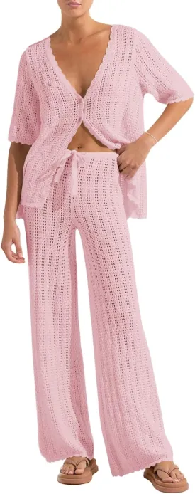 Imily Bela Women's Summer 2 Piece Swimsuit Cover up Crochet Knit Cardigan Tops Long Pants Set Bathing Suit Beach Outfit