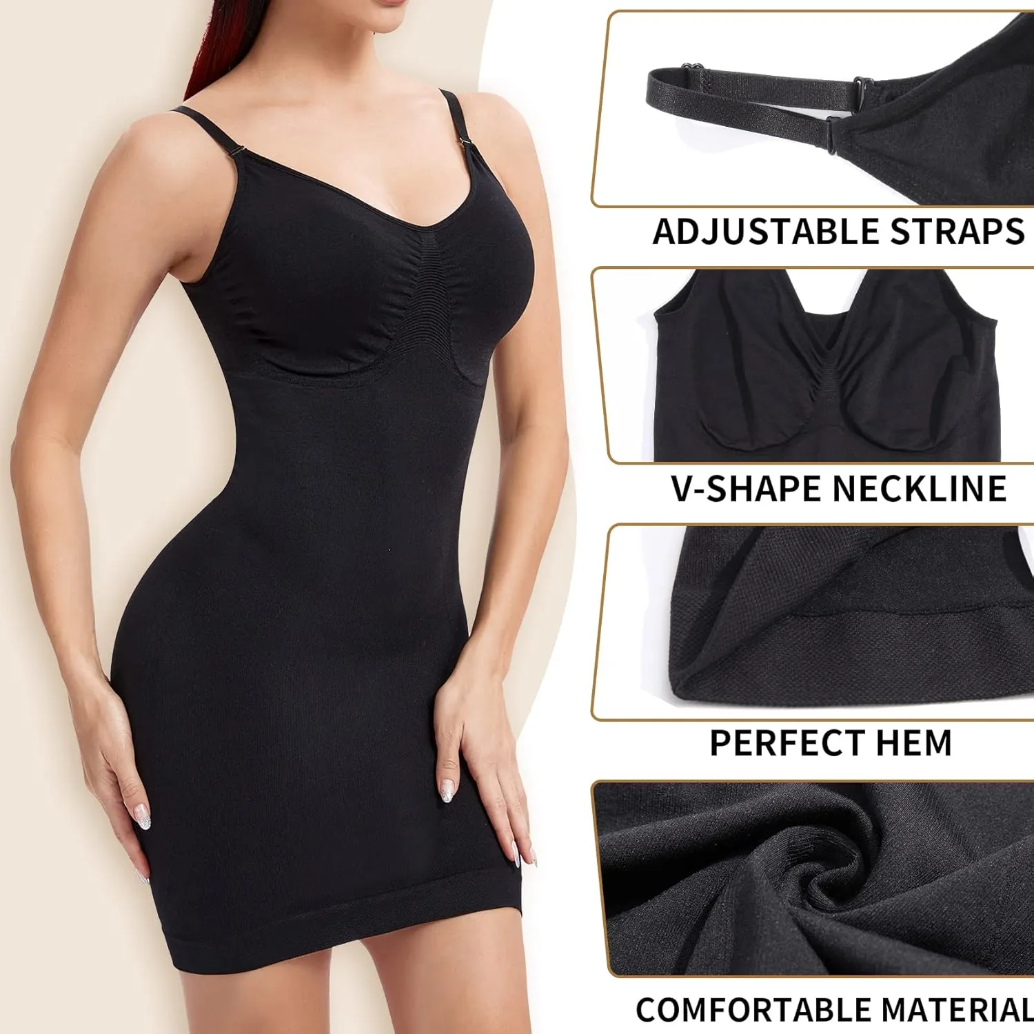 JOYSHAPER Strapless Shapewear Slip for Under Dresses Tummy Control Womems Full Slip Body Shaper Seamless