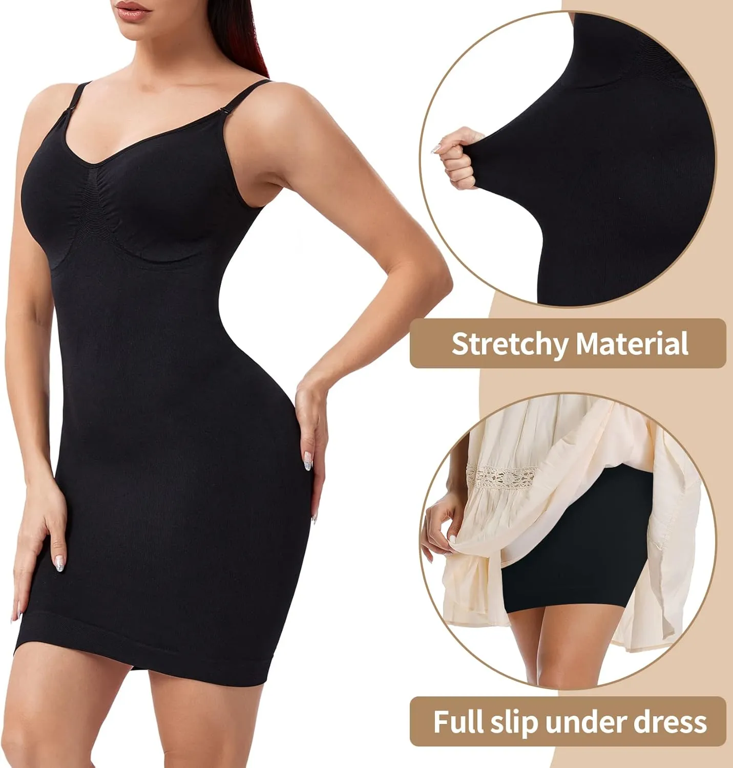 JOYSHAPER Strapless Shapewear Slip for Under Dresses Tummy Control Womems Full Slip Body Shaper Seamless