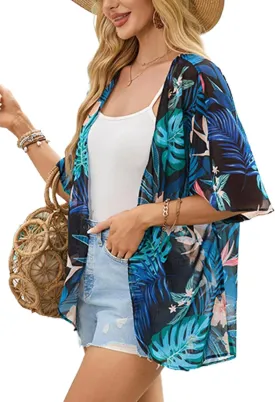 Kimonos for Women Summer Top Beach Cover up Lightweight Cardigan Floral Bathing Swimsuit Casual Tops Loose Fit