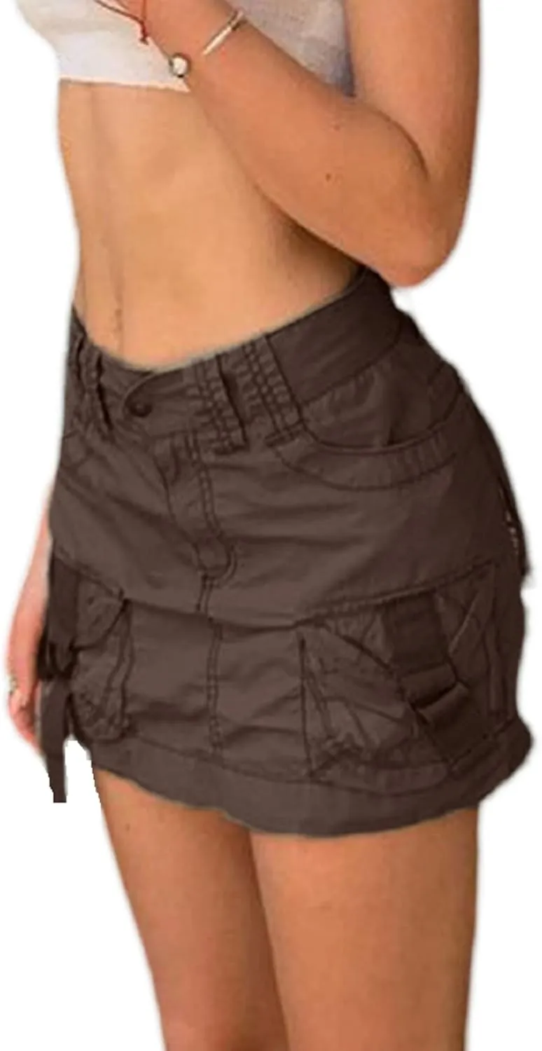 KMBANGI Low Waist Mini Skirt for Women Gothic Pleated Skirts Cute Aesthetic Retro Y2k Short Denim Skirt Harajuku Grunge
