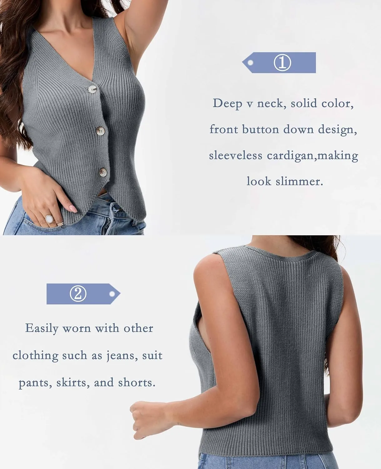 Knit Vest Top for Women Button Up Vest Sweater Y2k Trendy Summer Vest Crochet Going Out Tops Jean Vest