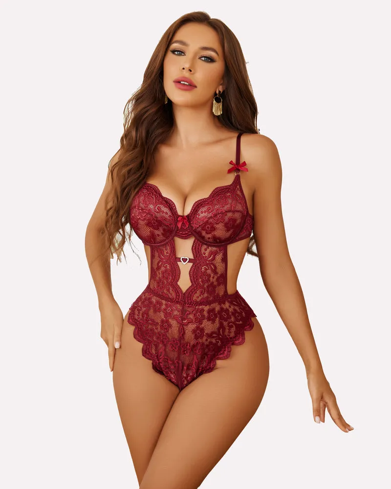 Lace Lingerie Bodysuit with Mini Skirt Sets
