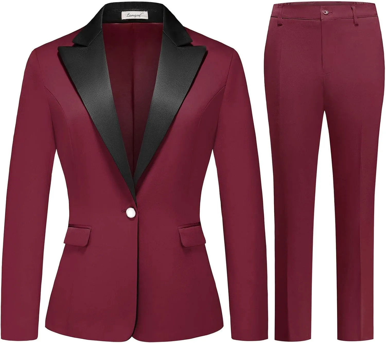 Lamgool Women's Suit 2 Pieces Satin Pantsuits One Button Tuxedo for Dinner, Event and Work