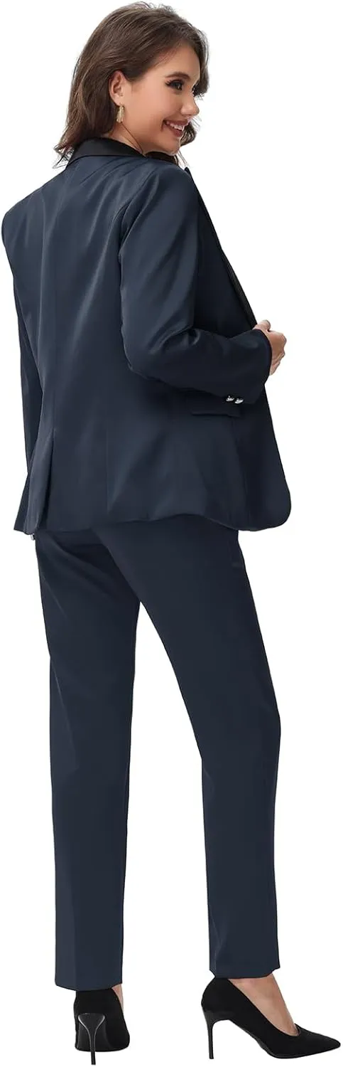 Lamgool Women's Suit 2 Pieces Satin Pantsuits One Button Tuxedo for Dinner, Event and Work
