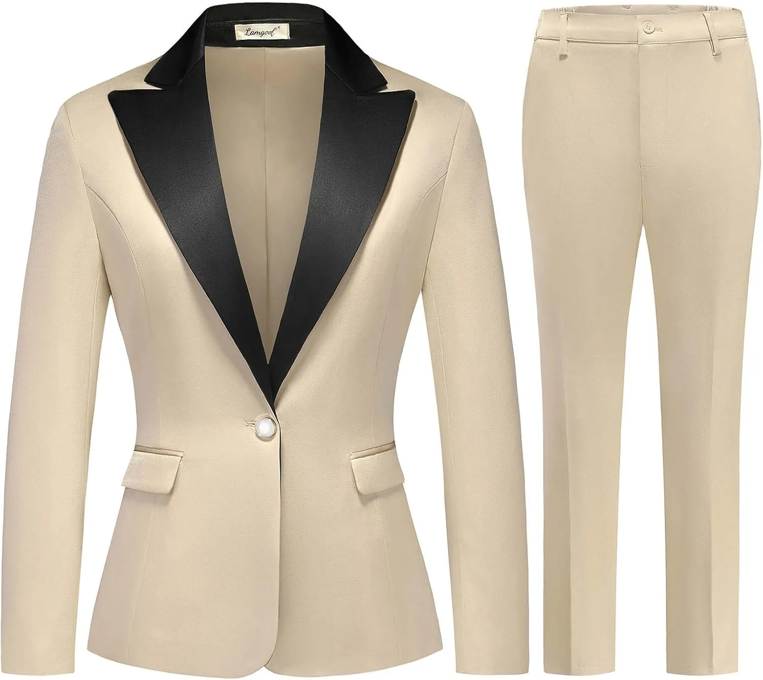 Lamgool Women's Suit 2 Pieces Satin Pantsuits One Button Tuxedo for Dinner, Event and Work
