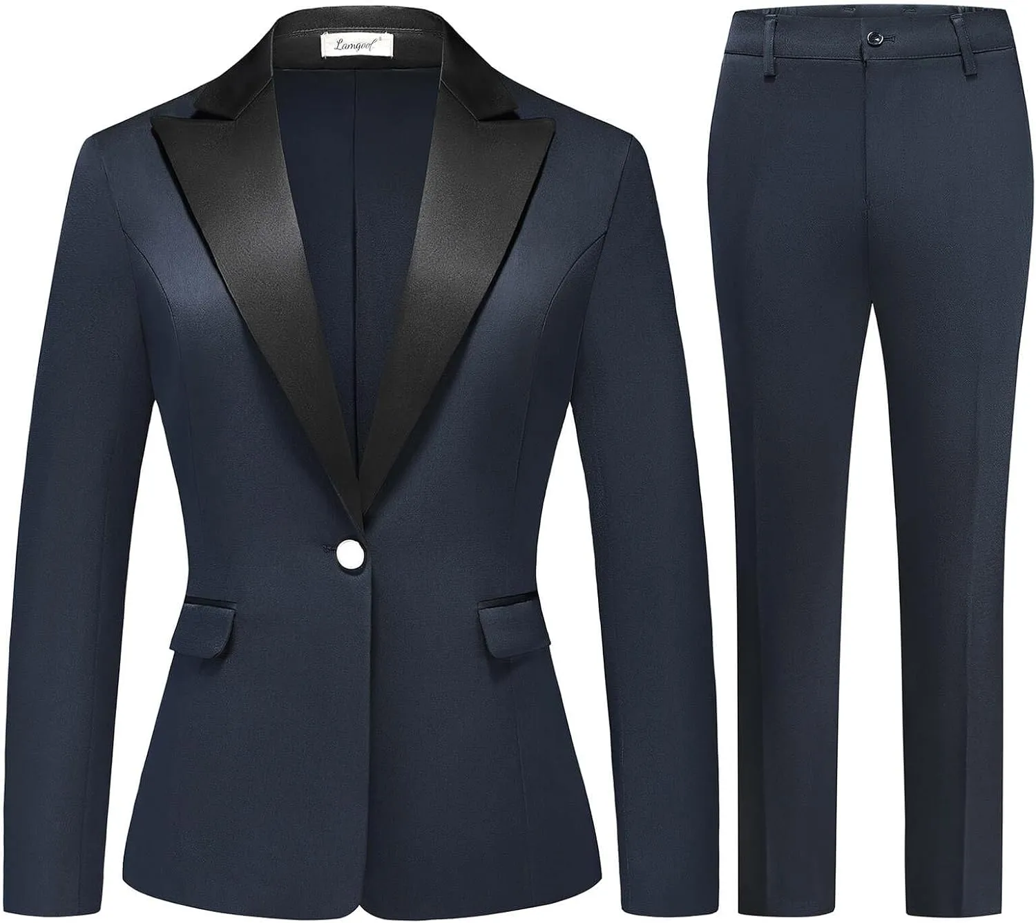 Lamgool Women's Suit 2 Pieces Satin Pantsuits One Button Tuxedo for Dinner, Event and Work