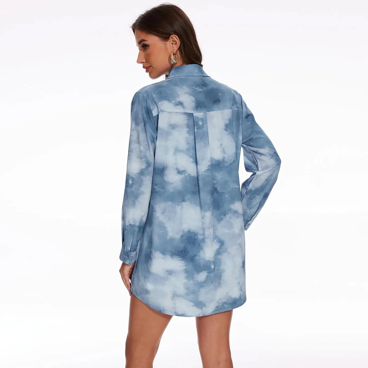 Lightbare Womens UPF 50  Button Down Shirt Dress Collared Long Sleeve Blouse Swimsuit Coverup Boyfriend Shirts Loose Fit