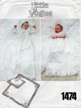 Little Vogue 1474 Baby Christening Gown Dress Coat Bonnet Pillow Sham & Blanket 1970s Heirloom Vintage Sewing Pattern SIZE Newborn - 3 Months UNCUT Factory Folded