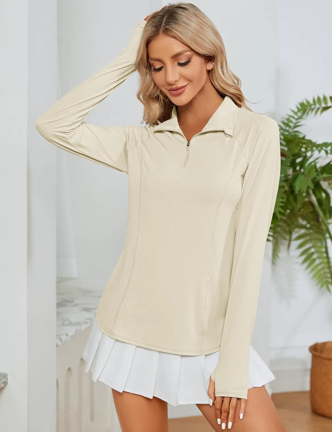 LOMON Women Long Sleeve Shirts Sun Protection 1/4 Zip Summer Quick Dry Hiking Shirts Quarter Zip Pullover for Women